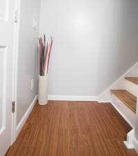 Basement wood-like plank flooring