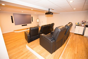 A basement turned into a home theater in Lowell